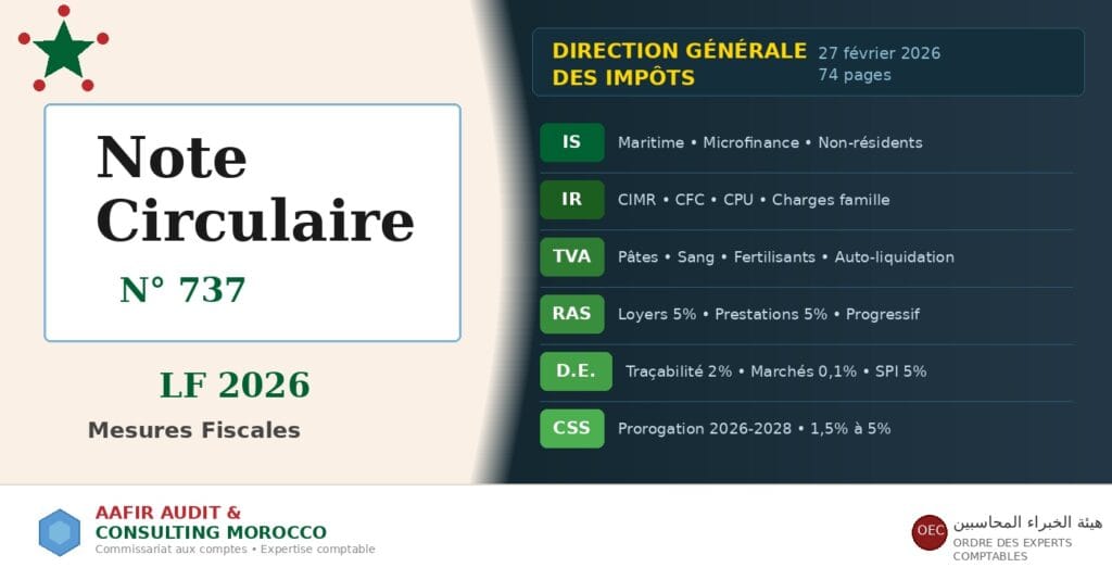 Note Circulaire 737 DGI 2026 : mesures fiscales IS, IR, TVA | A2CM